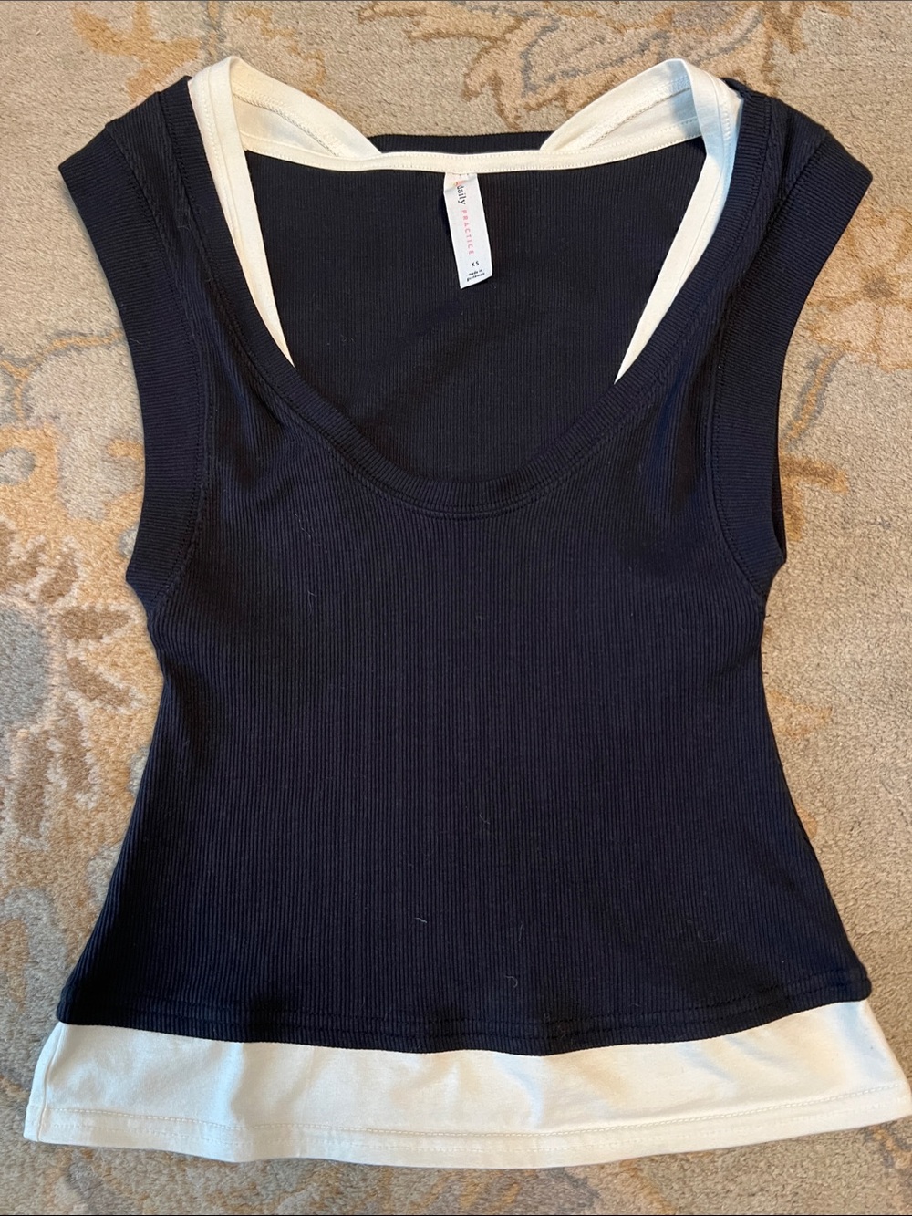 Daily Practice for  Anthropologie capped sleeve Navy Ribbed Tank with cream Trim